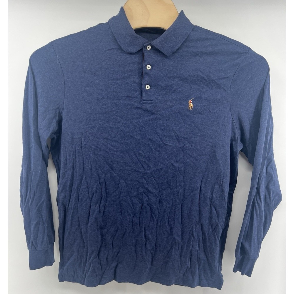 Polo Ralph Lauren Long Sleeved Polo Shirt Mens Large Blue Heather Smooth